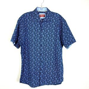 Consequence Men's Button Up Shirt Size M Blue Floral Print Short Sleeve Casual